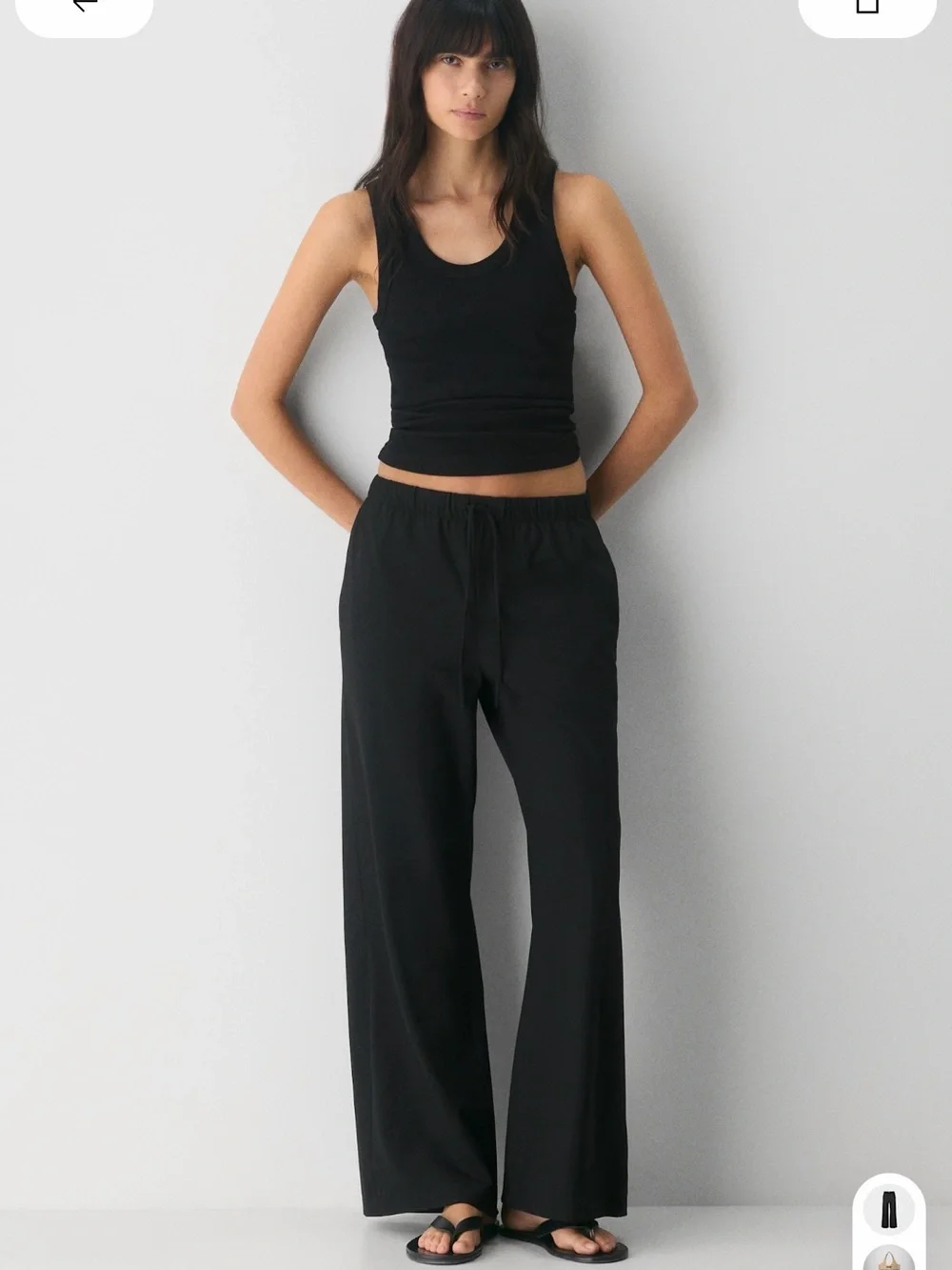 Aritzia Black Linen Wide-Leg Drawstring Trousers
